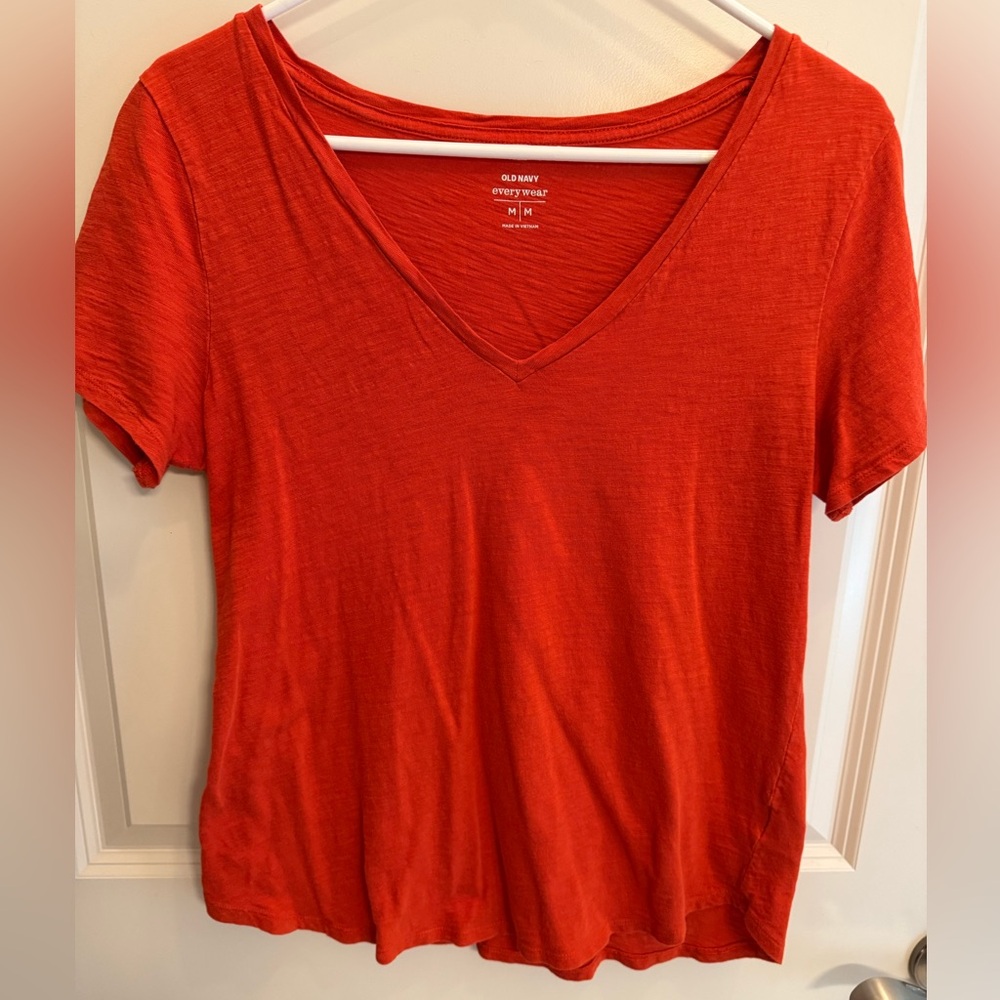 Old Navy Women's Orangey-Red V-Neck Top